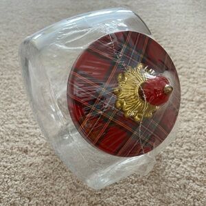 MAC KENZIE CHILDS RED TARTAN LID COOKIE JAR BNIB